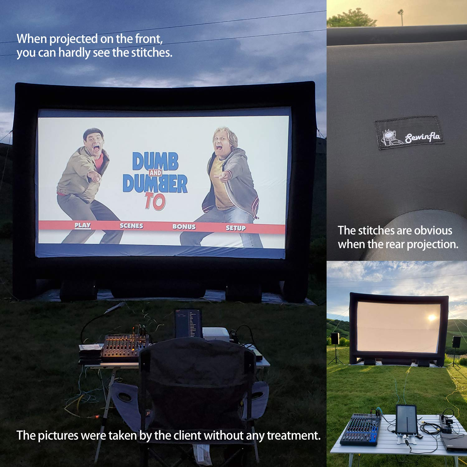 Sewinfla 24Ft Inflatable Projector Screen with Blower Support Front and Rear Projection Blow Up Outdoor and Indoor Projector Screen