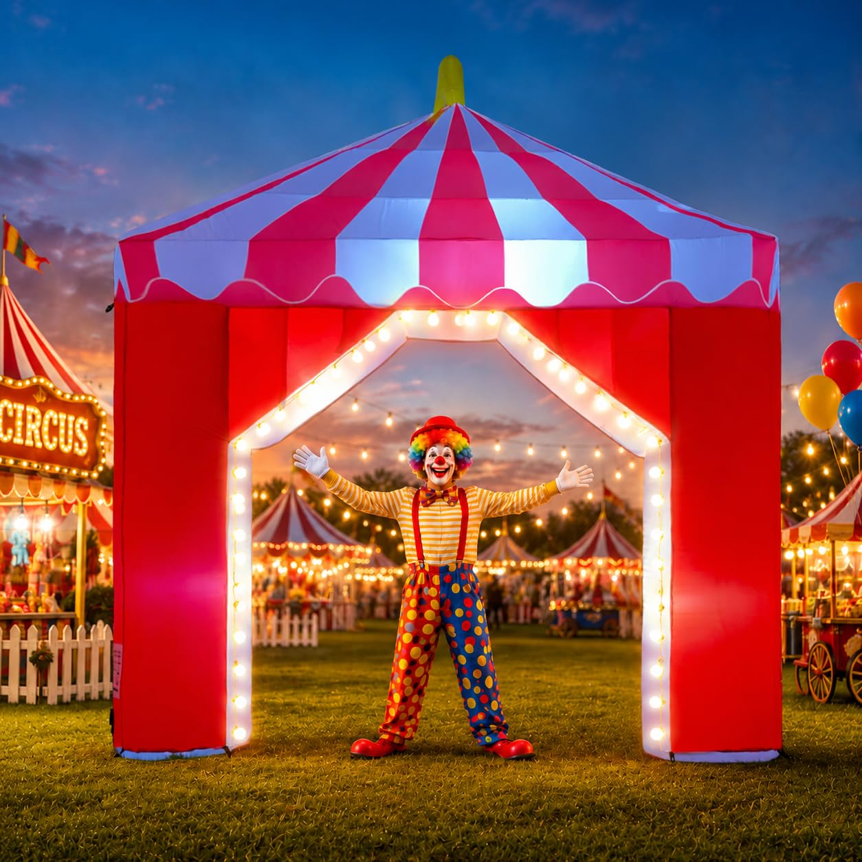 10FT Circus Inflatable Arch with LED Lights & Built-in Blower, Carnival Decoration for Parties, Birthdays & Outdoor Events