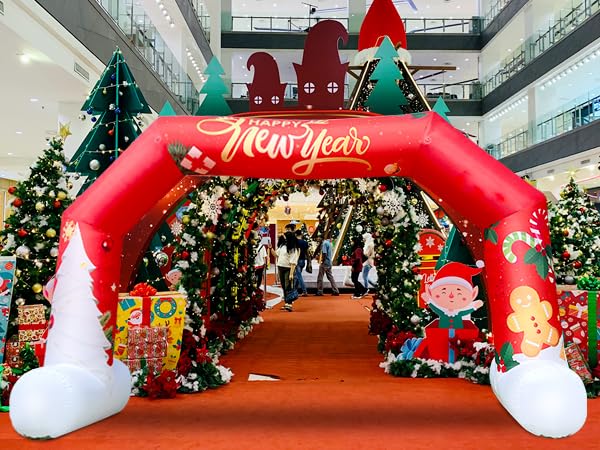 20FT Red Christmas Inflatable Archway with Blower – Perfect for Holiday Events