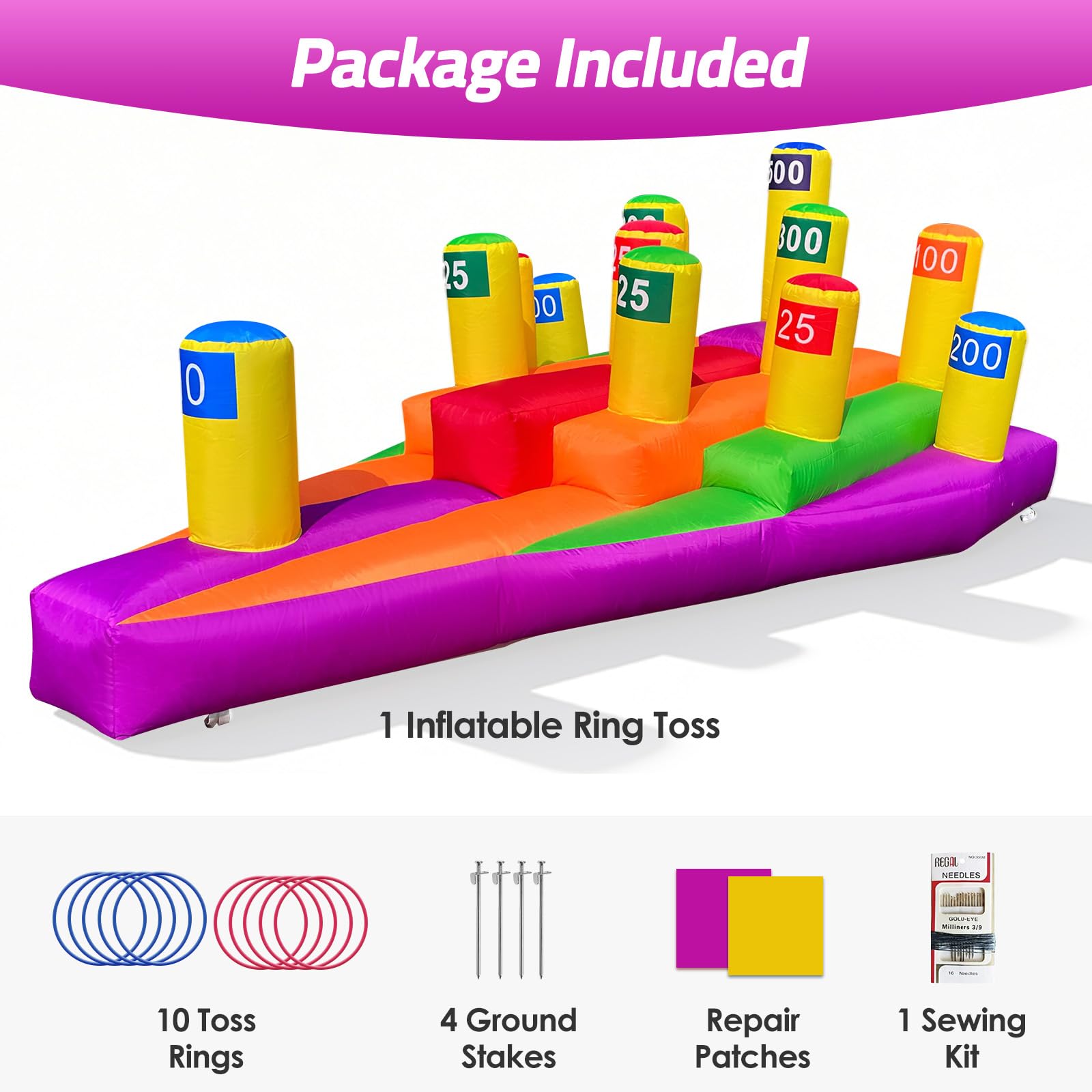 12-Peg Triangular Inflatable Ring Toss - Interactive Scoring Game with 10 Toss Rings