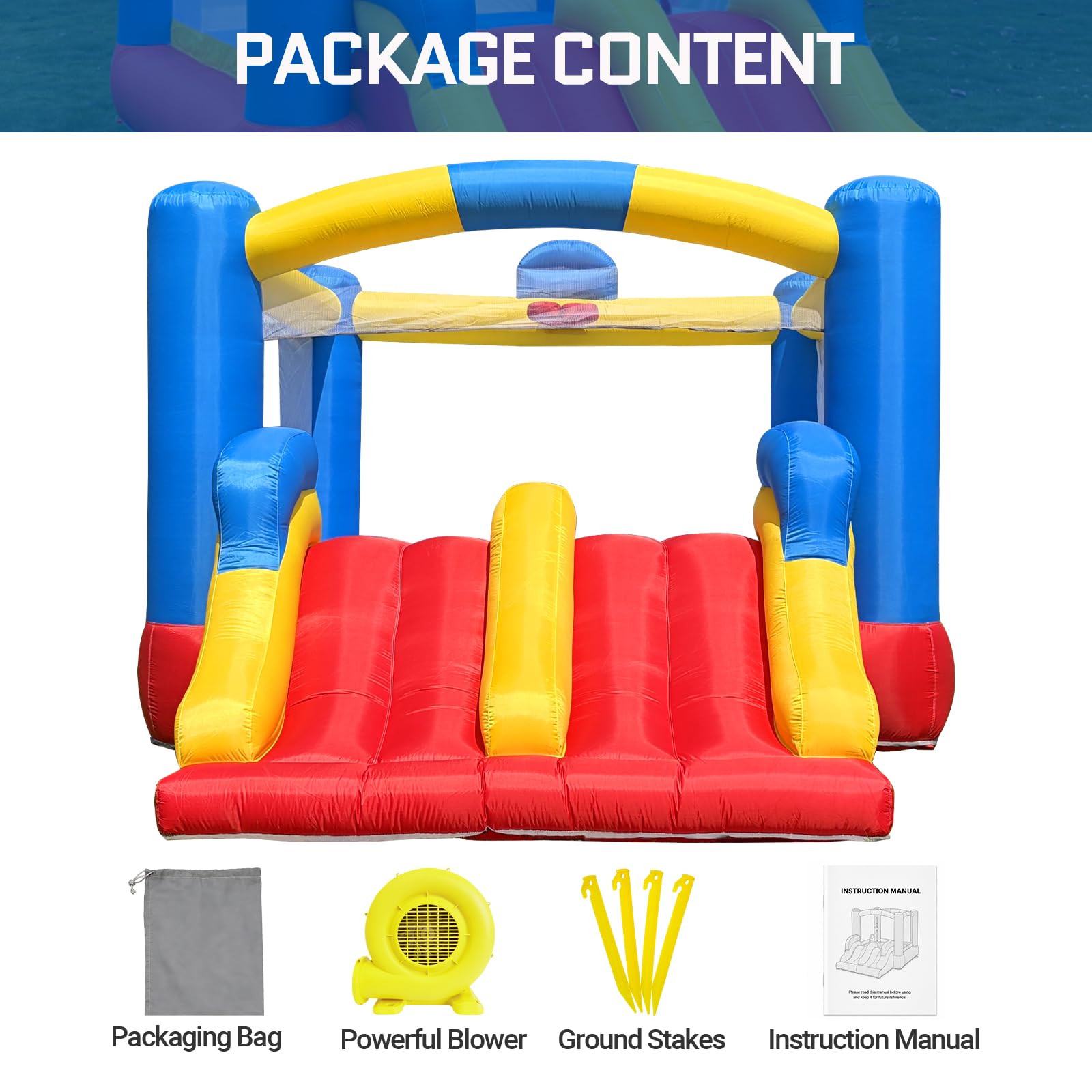 Inflatable Bounce House 12x9Ft with Double Slides & Basketball Hoop for Indoor Outdoor Family Backyard Parties