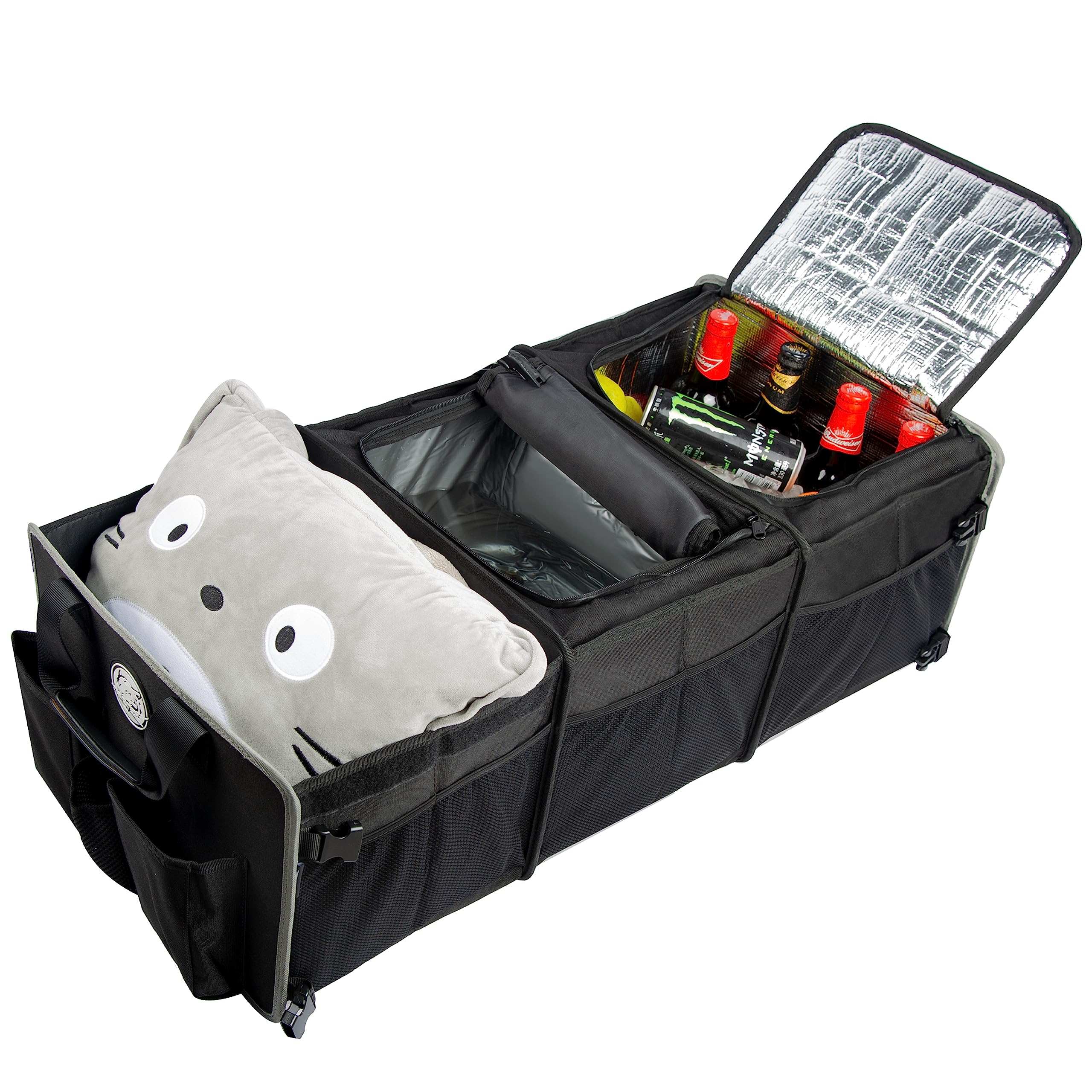 TKLoop Portable Trunk Organizer Premium 3 Compartments Collapsible Car Storage Organizer for Sedan, SUV, Truck, Minivan