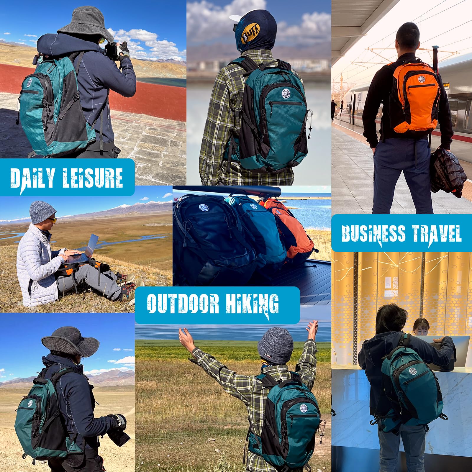 24L Travel Backpack with 17 Inch Laptop Sleeve Waterproof Daypack