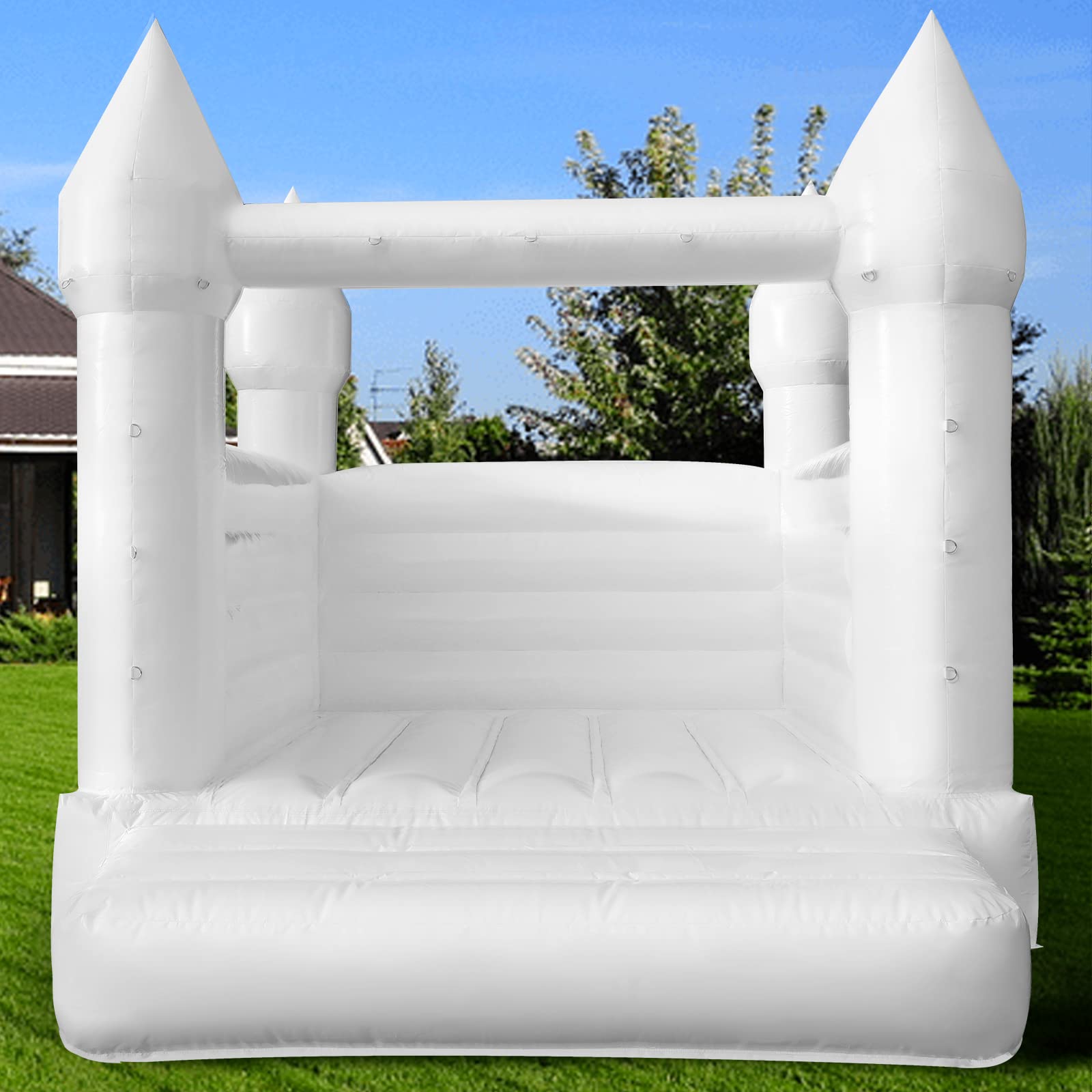 WARSUN Inflatable White Bounce House 13x12x10FT / 4x3.7x3m with Blower All PVC Bouncy House Castle with Large Jumping Area & D-Rings Decorate, Bounce House Castle for Wedding Birthday Party Photography Business