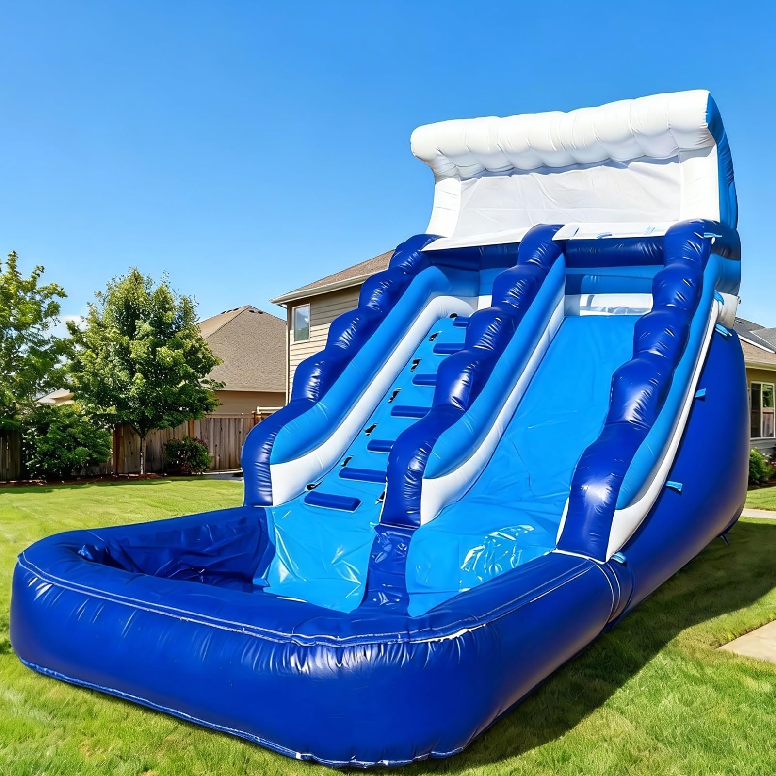 Inflatable Water Slide Commercial Grade PVC with Detachable Slide Climbing Ladder and Pool, Giant Inflatable Wet Dry Use