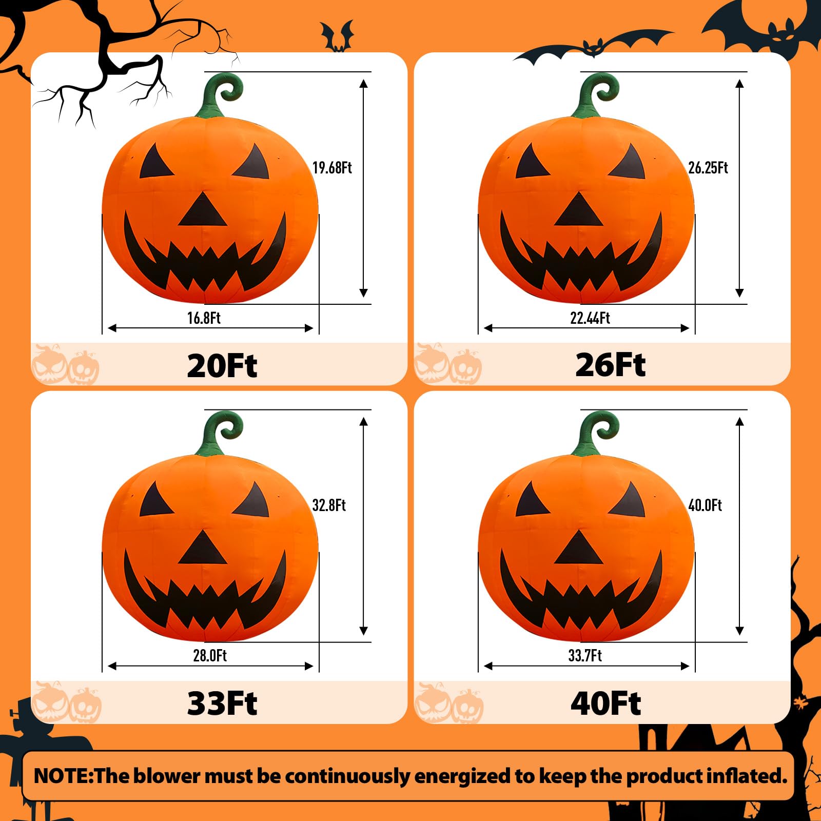Giant Premium Inflatable Halloween Pumpkin Decorations with Blower – Outdoor Yard & Lawn Holiday Decor (20–40Ft)