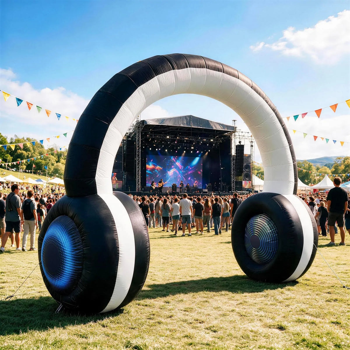 Inflatable Headphones Arch 9Ft with LED Lights for 80's 90's Party Decoration and Music Event