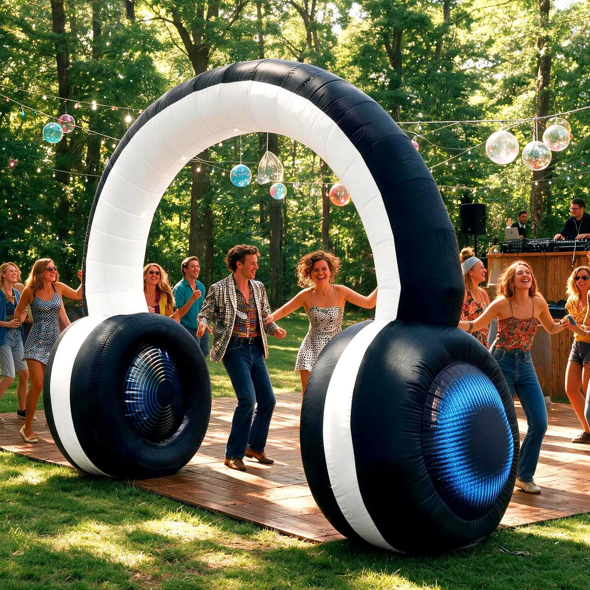 Inflatable Headphones Arch 9Ft with LED Lights for 80's 90's Party Decoration and Music Event