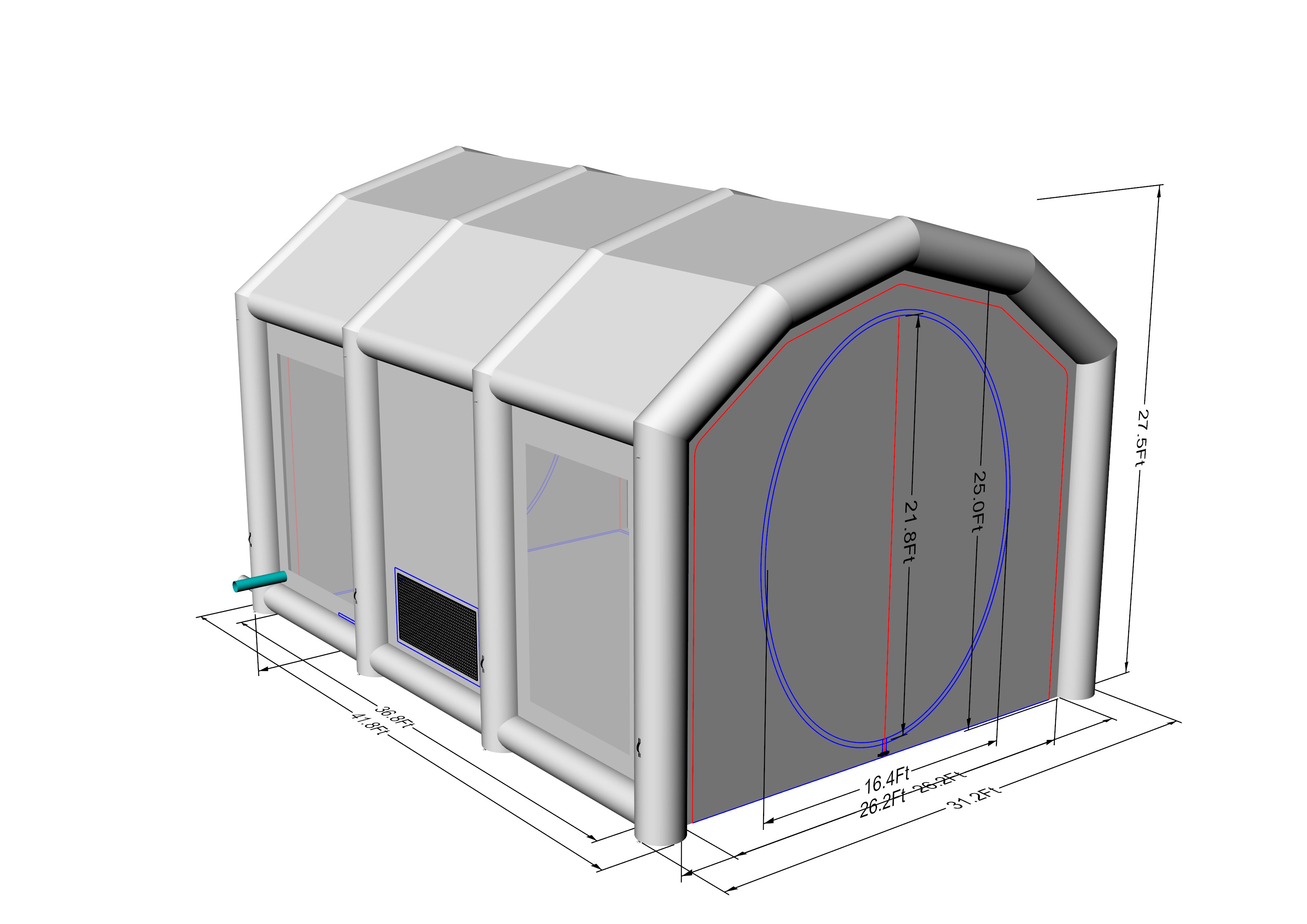 Balance Payment - Upgraded to Waterproof PVC Material for the Walls and Roof - Custom Sewinfla Inflatable Paint Booth 42x31x28Ft - Ship by Air