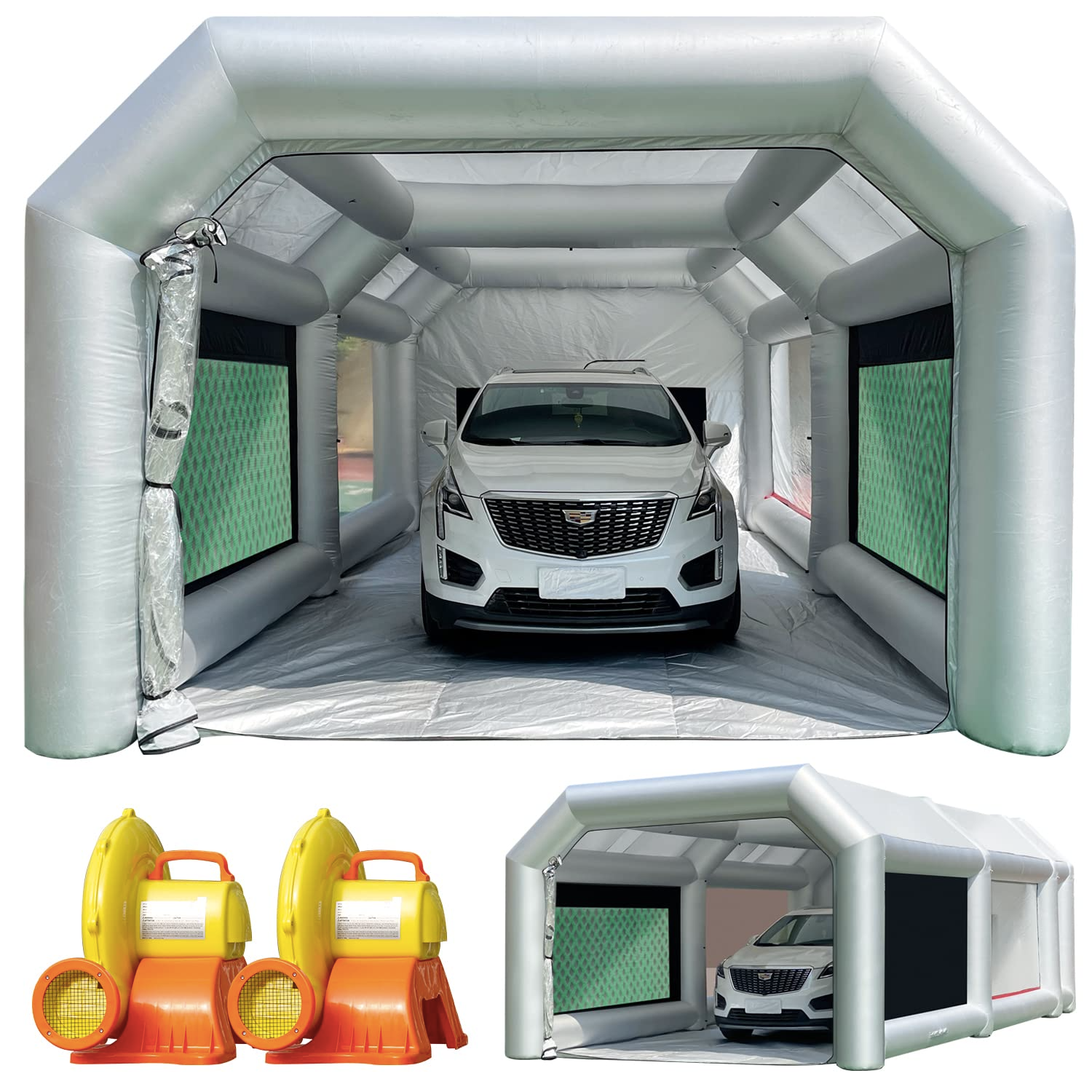 WARSUN Inflatable Paint Booth 28x15x10Ft with Dual-Layer & Oversized Air Filters Portable Paint Booth with 950W+750W Blowers Inflatable Spray Booth Painting for Car