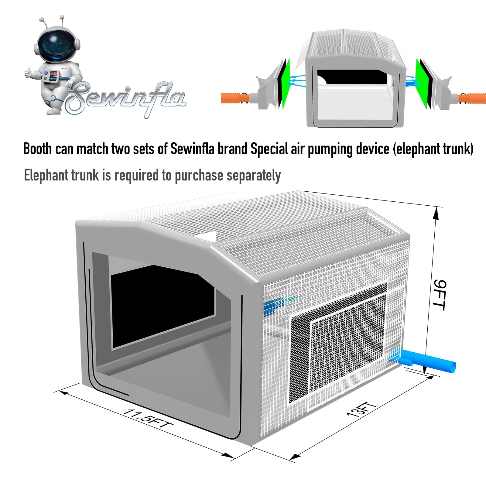 New Version Sewinfla Airtight Waterproof Paint Booth 13x11.5x10ft with a 750W Blower for Ventilation Durable Portable Paint Booth Perfect Solution for Overspray Problem