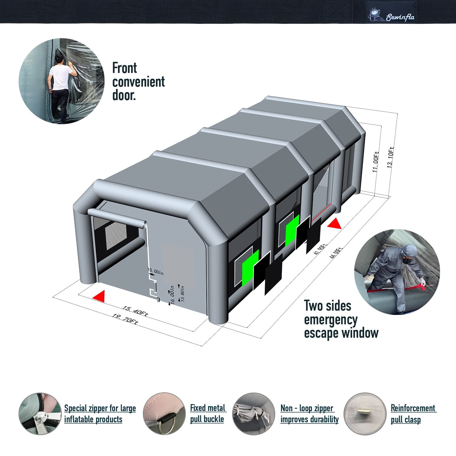 Sewinfla Professional Inflatable Paint Booth 44x20x13Ft Environmentally-Friendly Air Filter System Portable Paint Booth More Durable Inflatable Spray Booth with Powerful Blowers