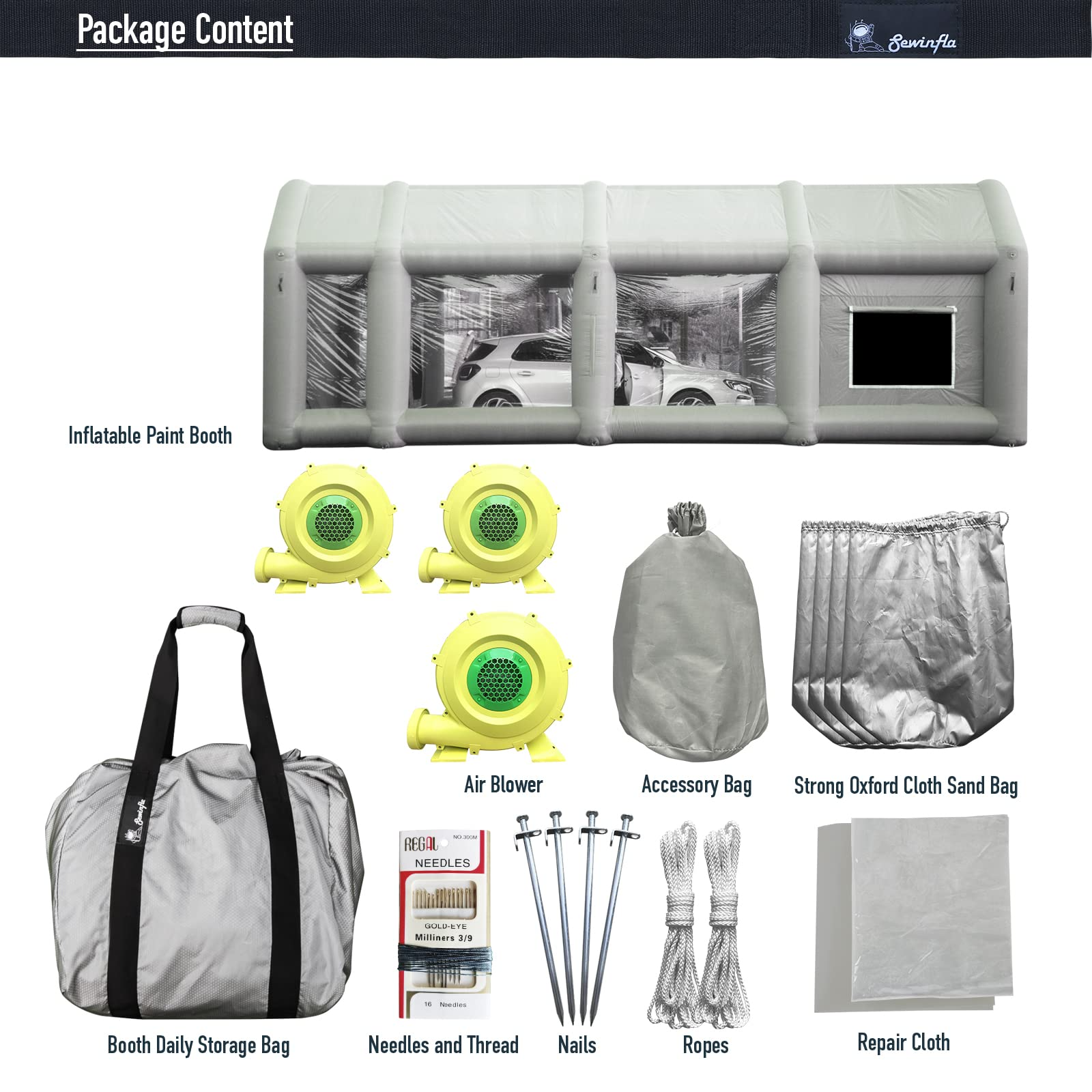 Sewinfla Professional Inflatable Paint Booth 44x20x13Ft Environmentally-Friendly Air Filter System Portable Paint Booth More Durable Inflatable Spray Booth with Powerful Blowers