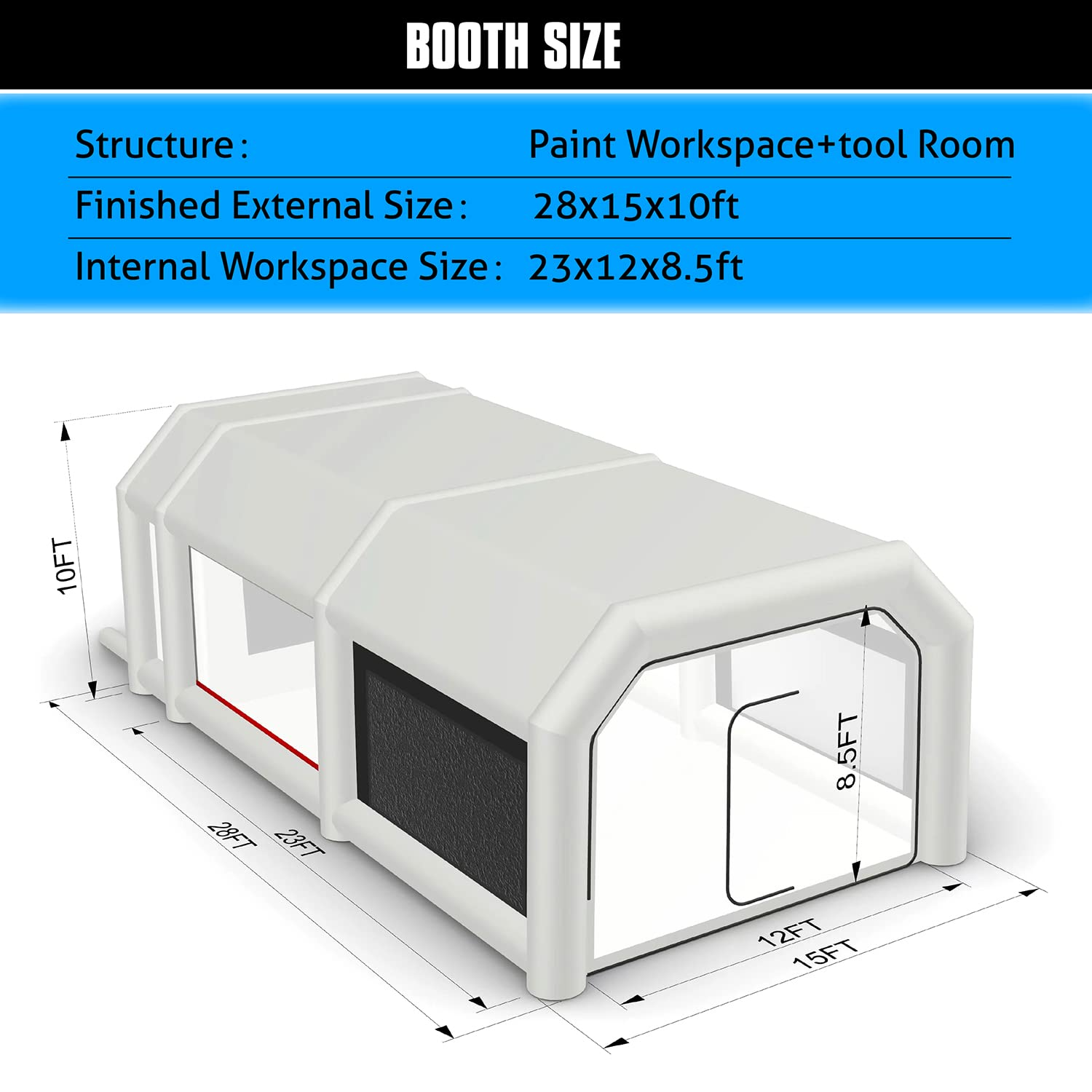 WARSUN Inflatable Paint Booth 28x15x10Ft with Dual-Layer & Oversized Air Filters Portable Paint Booth with 950W+750W Blowers Inflatable Spray Booth Painting for Car