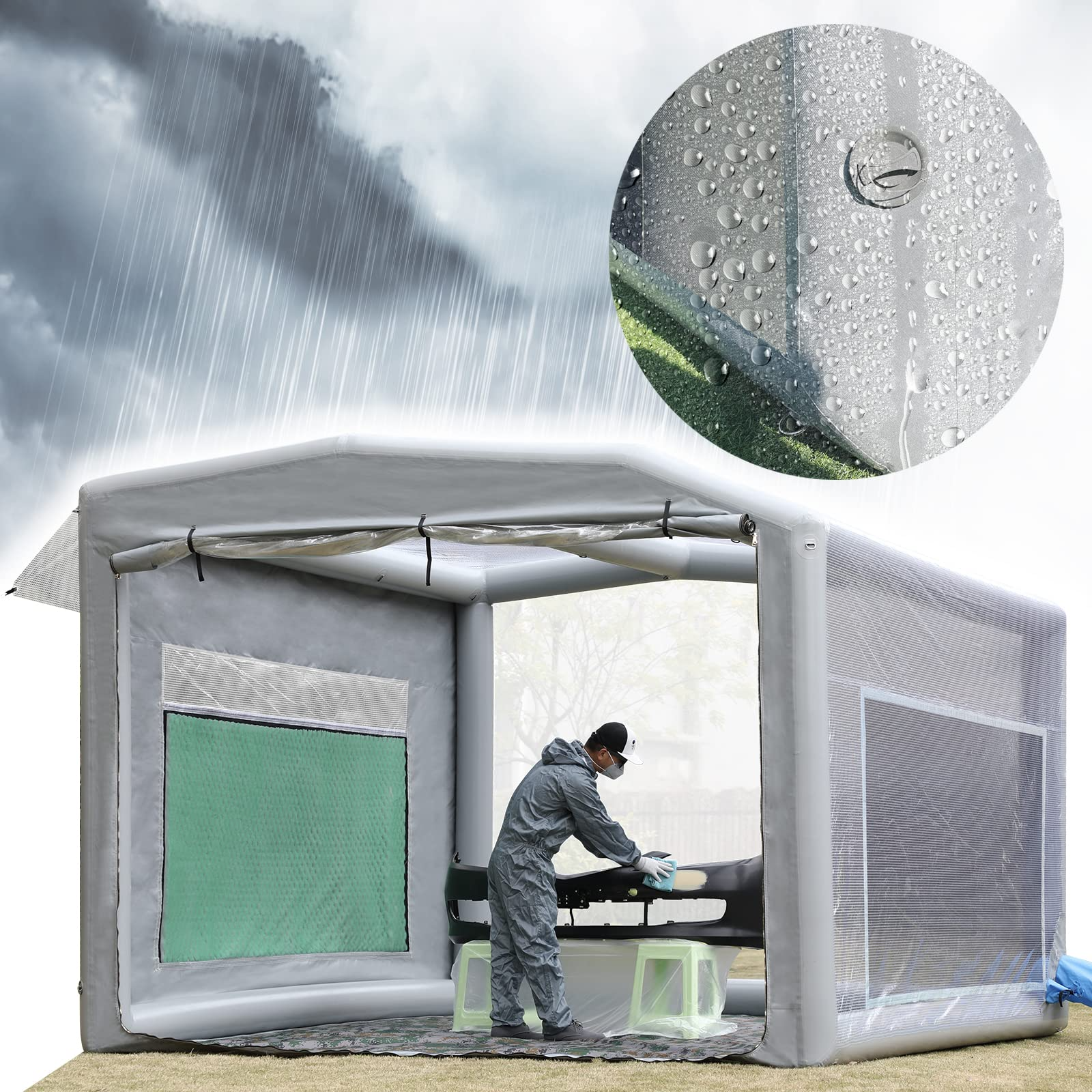 New Version Sewinfla Airtight Waterproof Paint Booth 13x11.5x10ft with a 750W Blower for Ventilation Durable Portable Paint Booth Perfect Solution for Overspray Problem