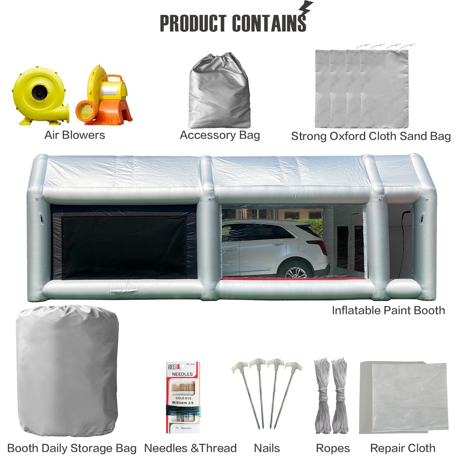 WARSUN Inflatable Paint Booth 28x15x10Ft with Dual-Layer & Oversized Air Filters Portable Paint Booth with 950W+750W Blowers Inflatable Spray Booth Painting for Car